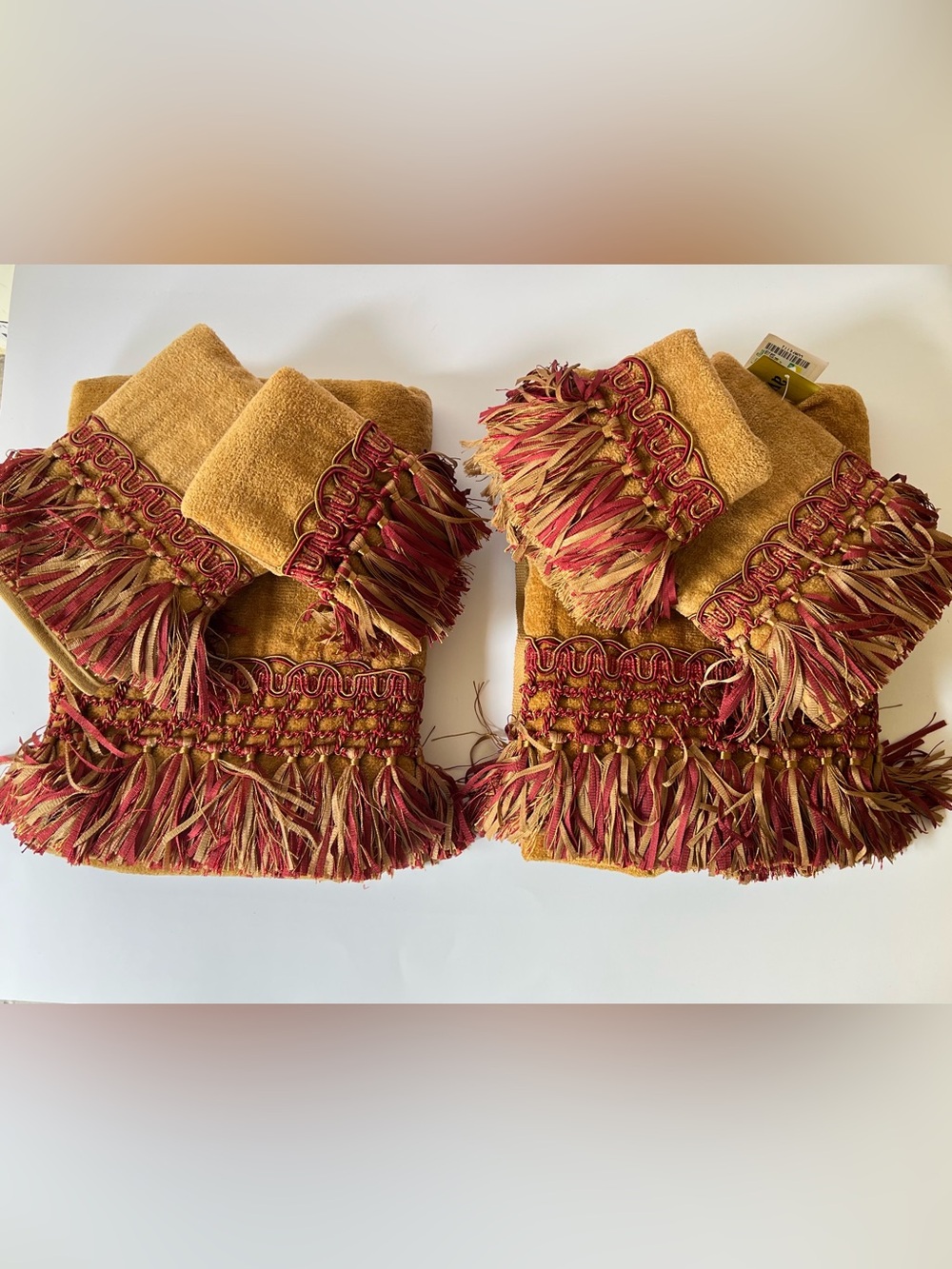 6PC Avanti Decorative Trim Terry Bath Towels in Brown & Red NWT